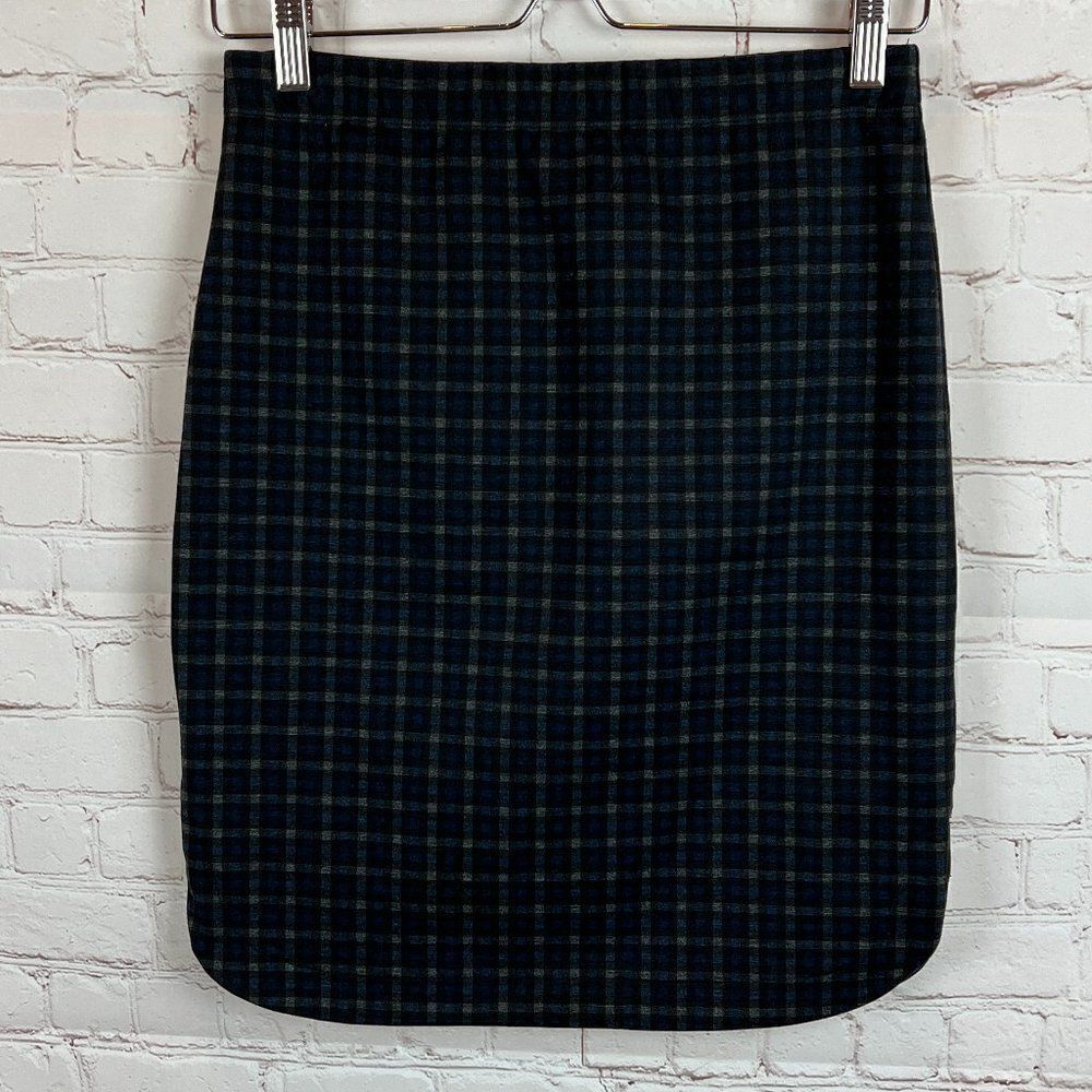 MAX STUDIO blue gray knit stretch unlined check classic pencil straight skirt XS